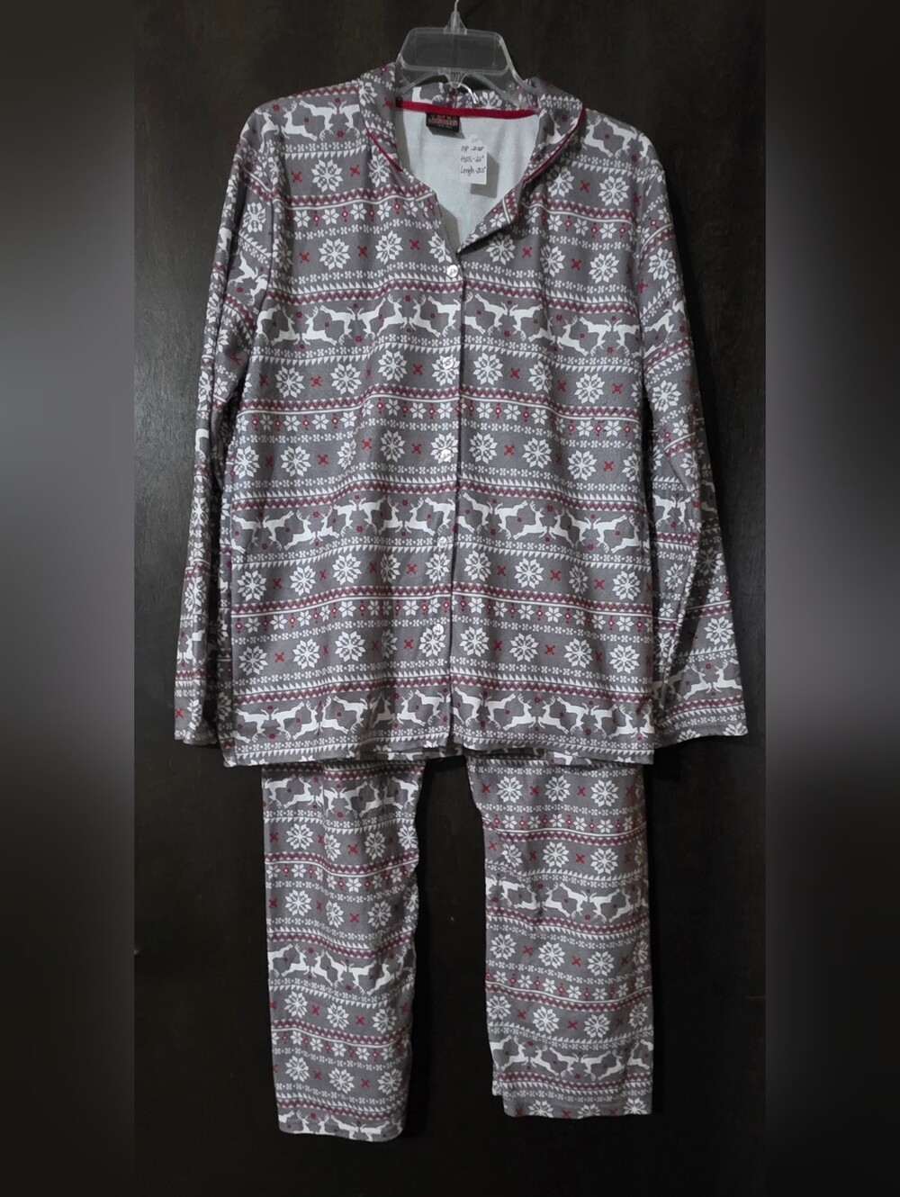 Women's Grey Reindeer Snowflake Print Pajama Set Soft Lounge Set Sz XL Unisex